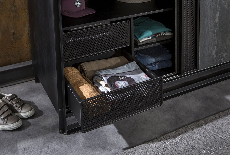Cilek DARK METAL Kleiderschrank Kinderschrank Schiebetürenschrank Grau / Schwarz