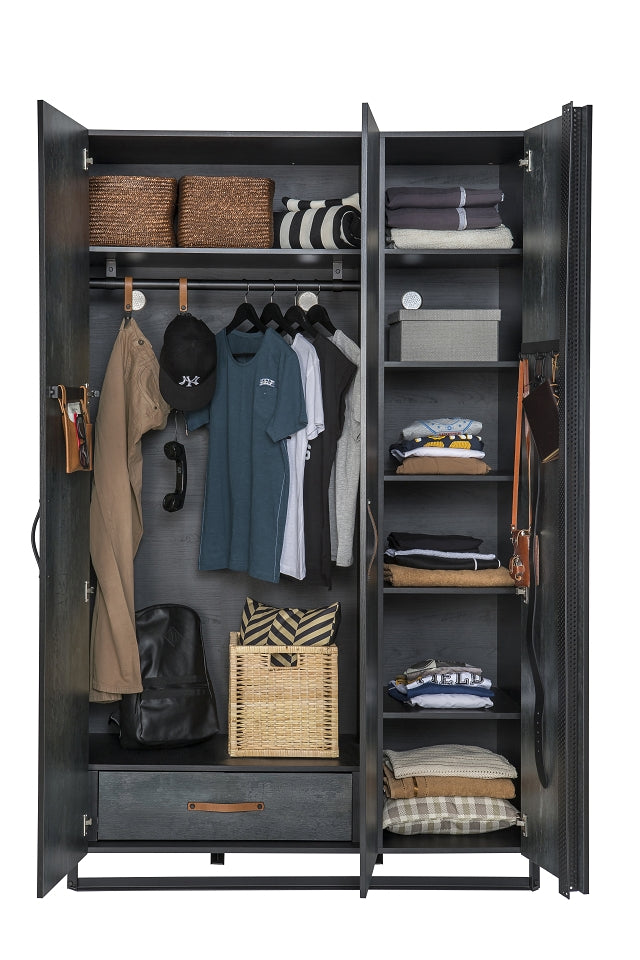 Cilek DARK METAL Kleiderschrank Kinderkleiderschrank Schrank Grau / Schwarz