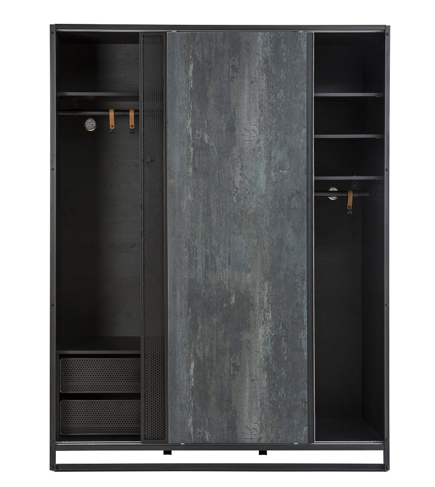 Cilek DARK METAL Kleiderschrank Kinderschrank Schiebetürenschrank Grau / Schwarz