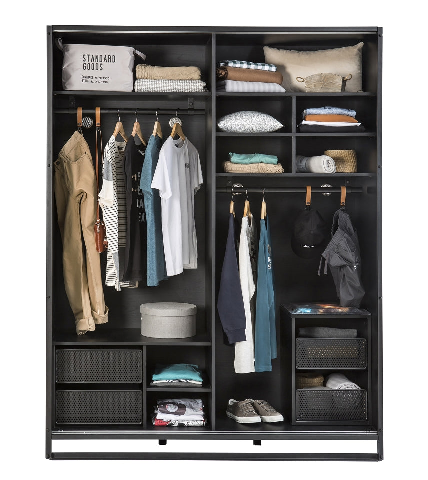 Cilek DARK METAL Kleiderschrank Kinderschrank Schiebetürenschrank Grau / Schwarz