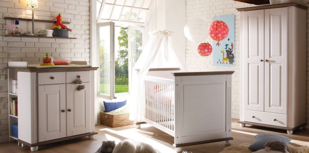 Laura Babybett 70x140 Bett Baby Babymöbel Kinderbett massiv Weiß/Lava