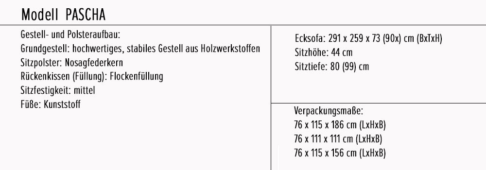 Pascha Ecksofa 291 x 259 cm L-förmig Beige