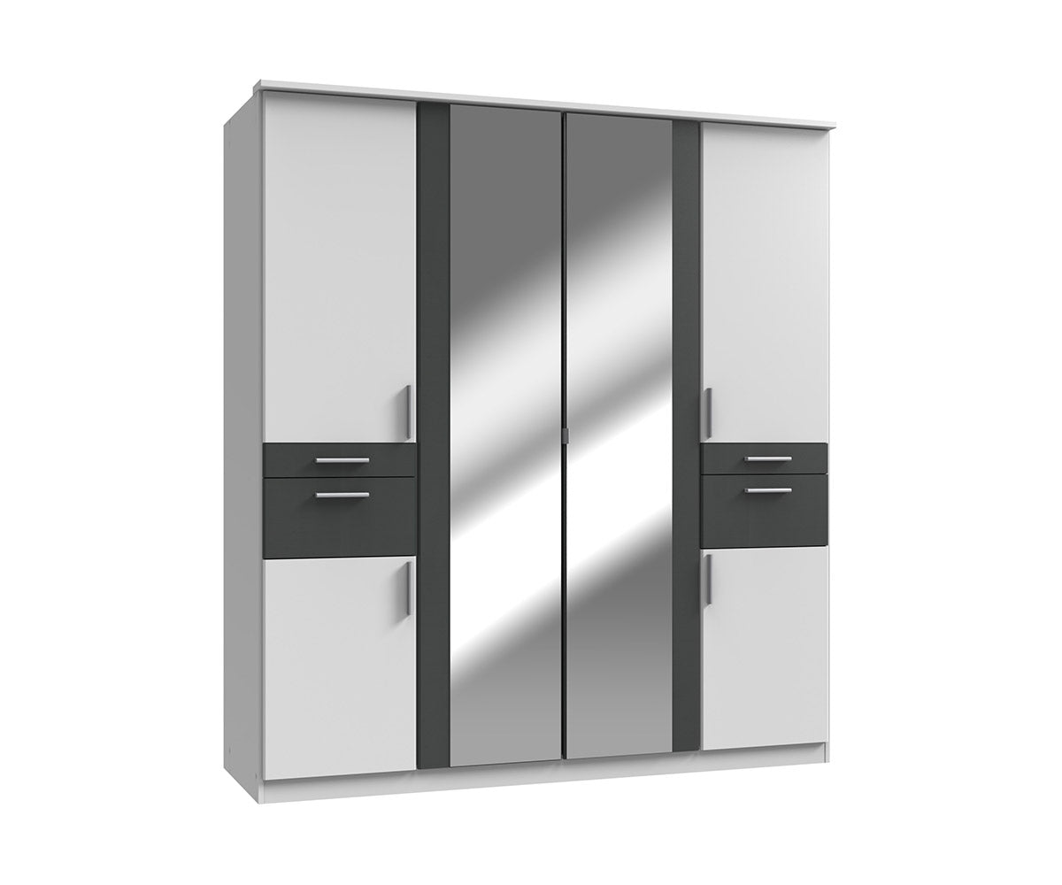 Koblenz 6-türiger Kleiderschrank mit Spiegel und Accessoire-Fach Weiß / Graphit