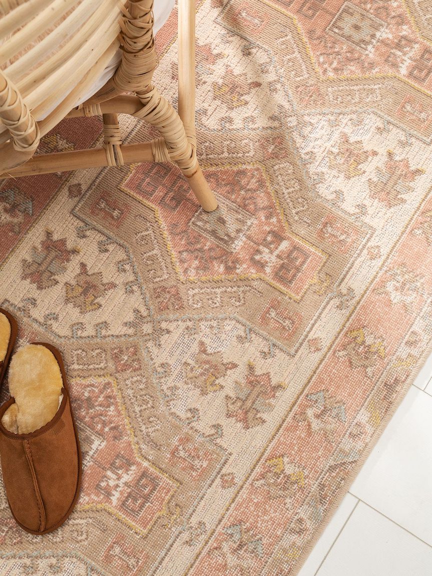 Läufer Folk 80x250 cm Beige / Rosa