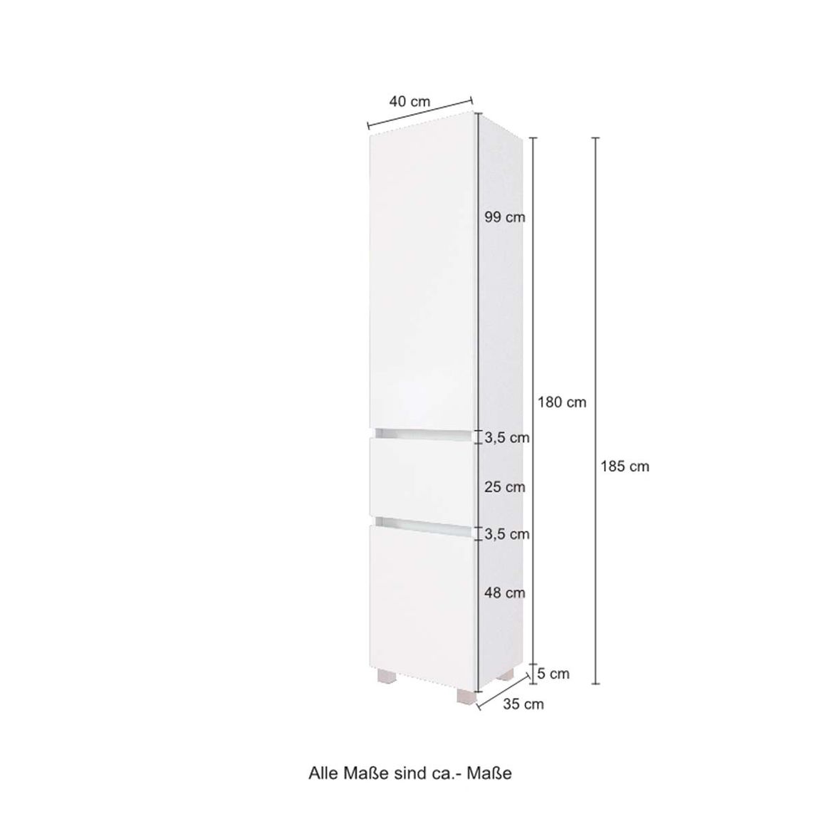 Kiel Seitenschrank für Badezimmer 40 cm Weiß