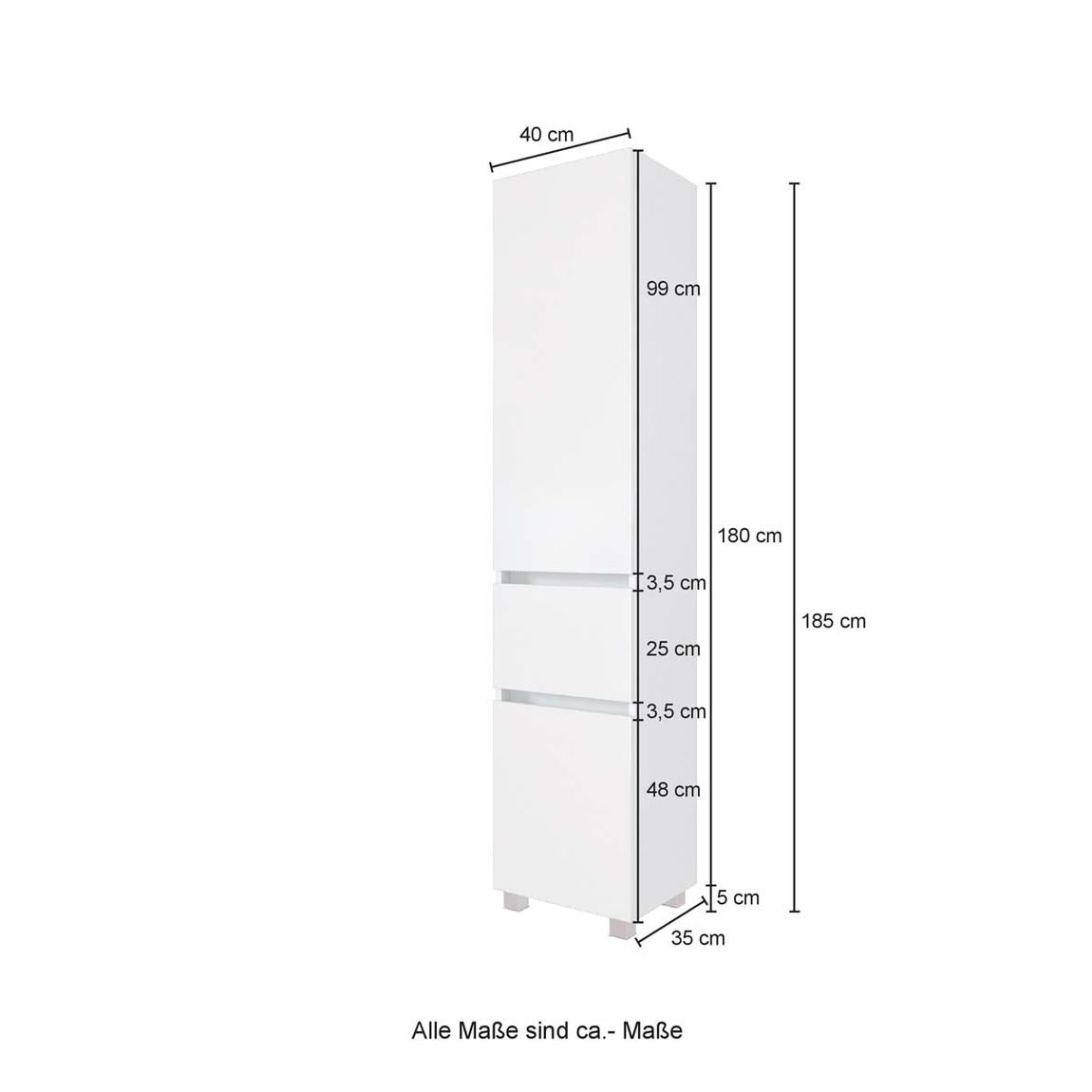 Passau Seitenschrank für Badezimmer 40 cm Weiß