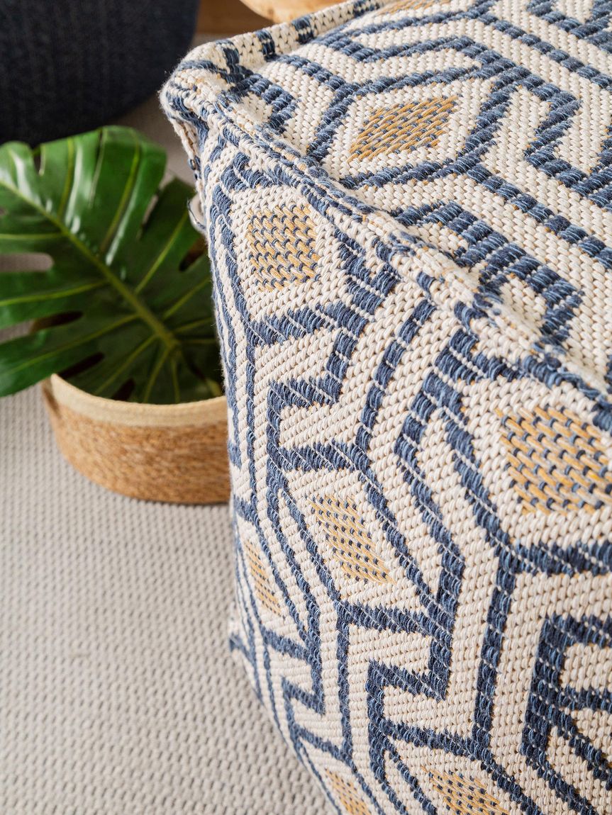 Pouf Palma 50x50x50 cm Blau / Gelb