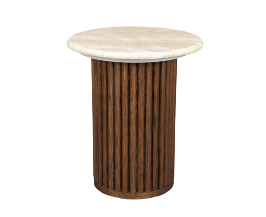 Arda Beistelltisch Ø35 cm Rund Walnuss / Travertin