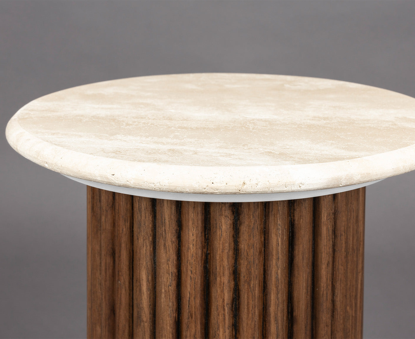 Arda Beistelltisch Ø35 cm Rund Walnuss / Travertin
