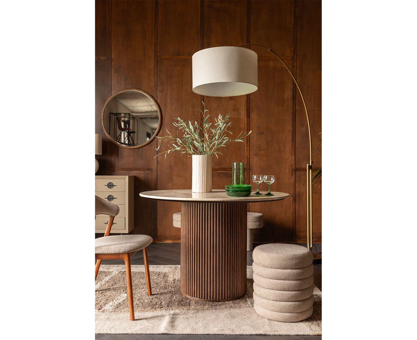 Archie Bogenlampe Stehlampe Beige / Gold