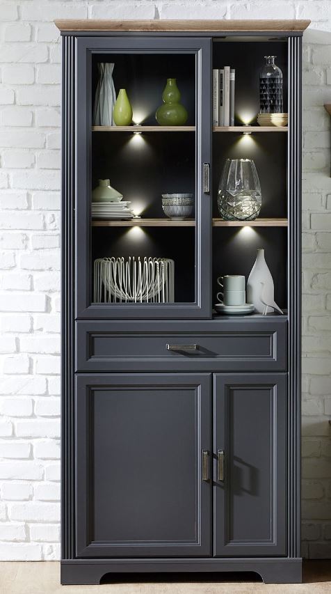 JASMIN Vitrine Graphit / Eiche
