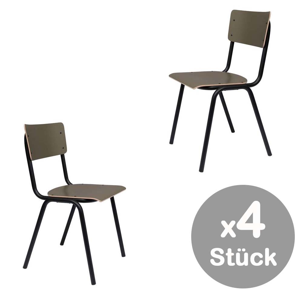 Back to School 4-er Set Stühle mit HPL-Deckschicht Olivgrün - Voelpe