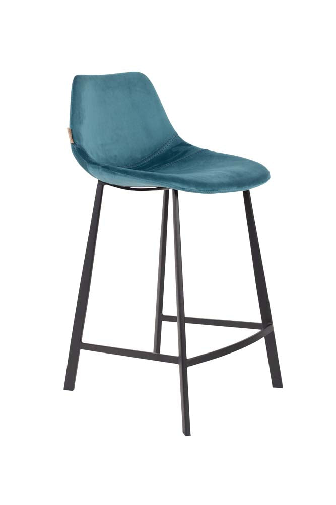 Franky 2-er Set Barhocker klein mit Samtbezug Blau