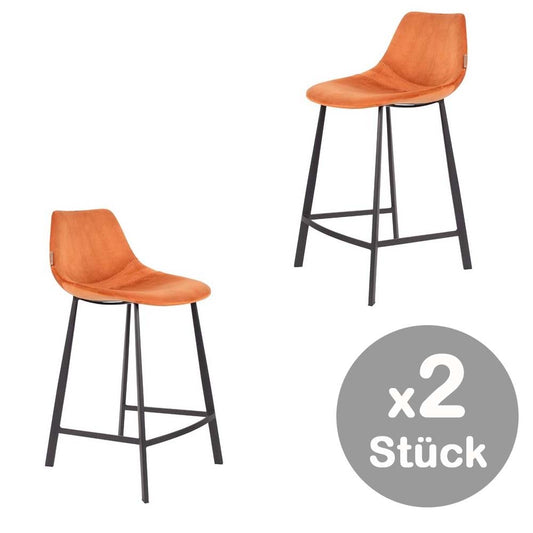 Franky 2-er Set Barhocker klein mit Samtbezug Orange - Voelpe