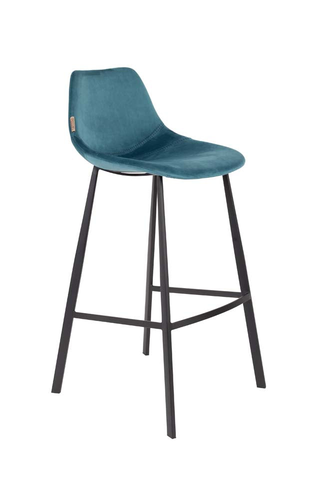 Franky 2-er Set Barhocker groß mit Samtbezug Blau