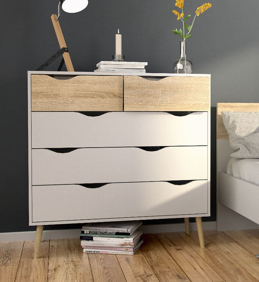 Kommode OSLO Anrichte Sideboard Weiß / Eiche Struktur