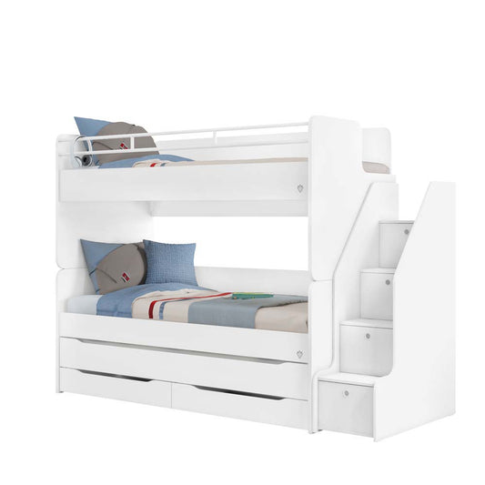 Cilek Studio Bunk Bed Hochbett 90 x 200 cm (BxT) mit Treppe Weiß - Voelpe