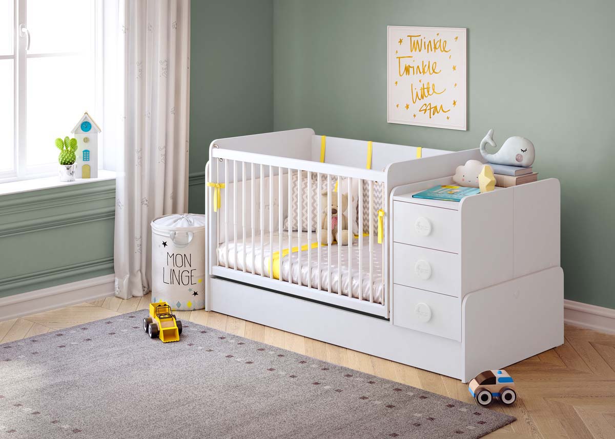Cilek BABY COTTON Babybett mitwachsend 70x115-70x160cm Weiß