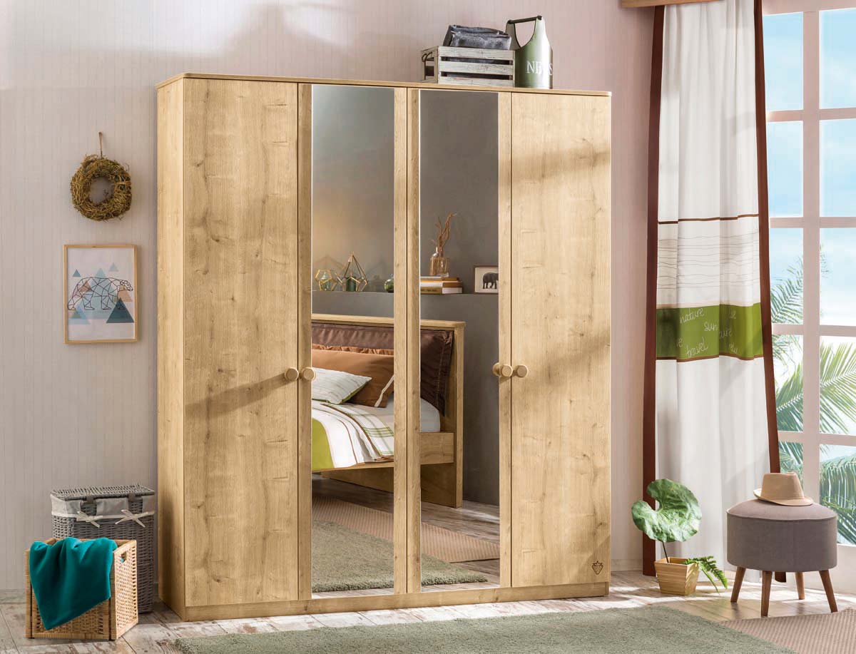 Cilek MOCHA Kleiderschrank 4-trg. mit Spiegel Natur
