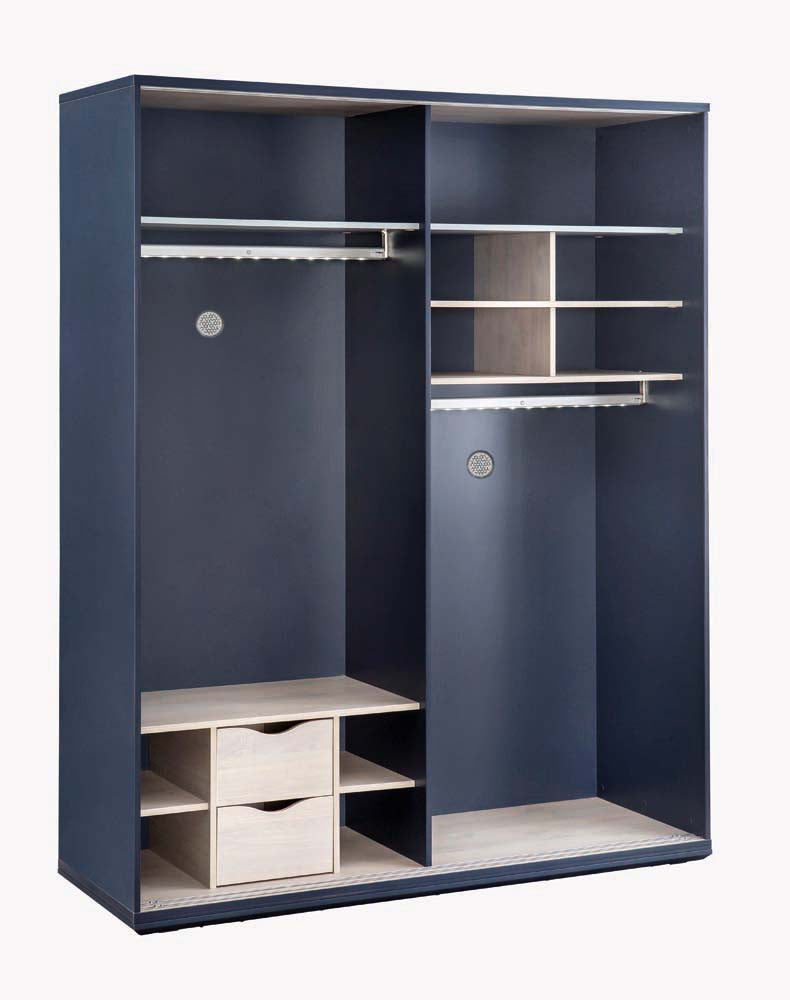 Cilek TRIO Schwebetürenschrank 2-trg. Blau / White-Wash - Voelpe