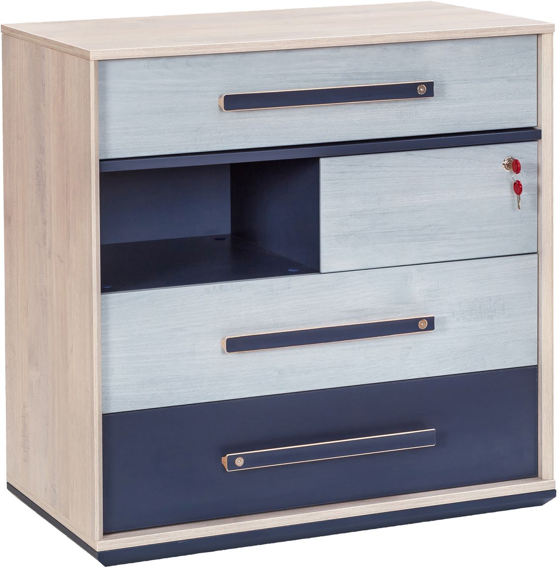 Cilek TRIO Kommode Anrichte Sideboard Kinderzimmer Blau / White-Wash - Voelpe