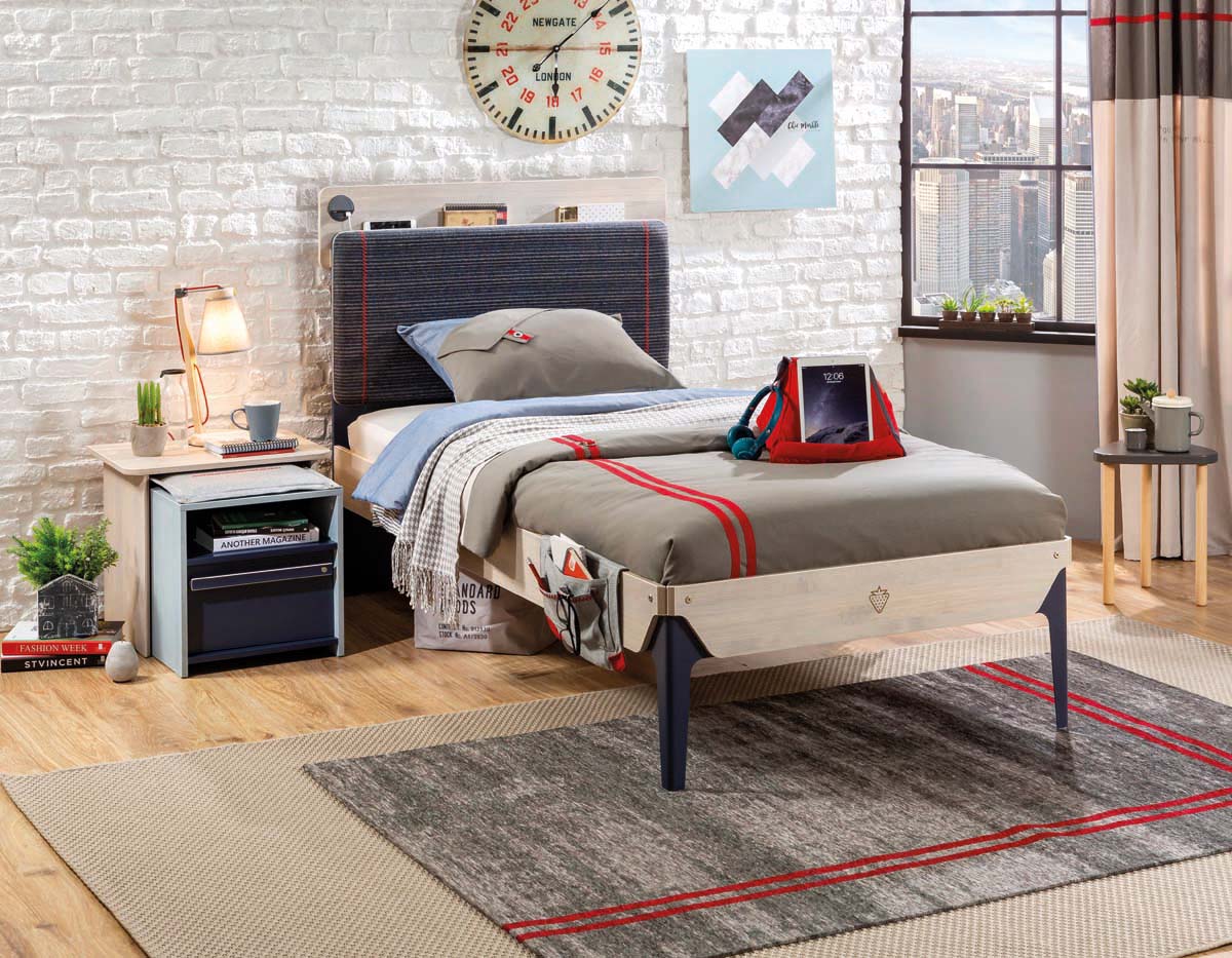 Cilek TRIO Line Bett 120x200cm Blau / White-Wash