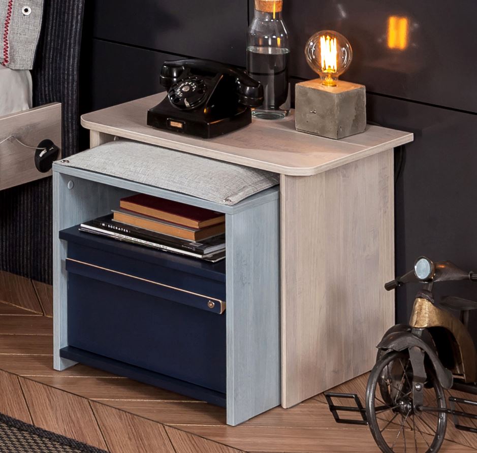 Cilek TRIO Nachtkommode Nachtkonsole Nachtkästchen Blau / White-Wash