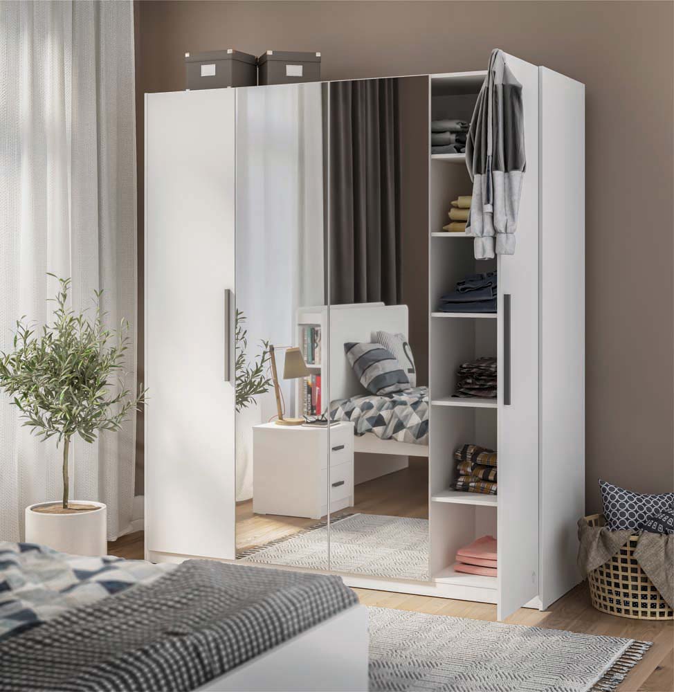 Cilek WHITE Kleiderschrank 4-trg. mit Spiegel Weiß