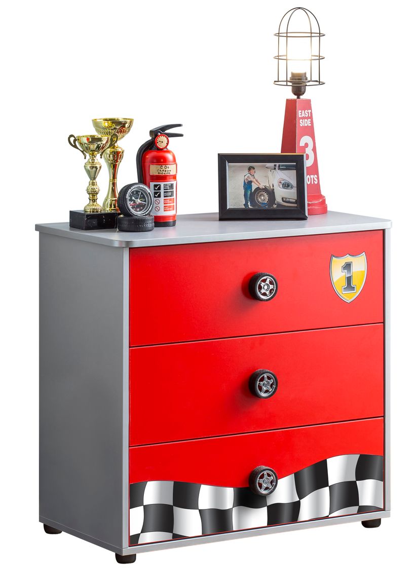 Cilek RACECUP Kommode Sideboard Anrichte Kinderkommode Rot / Grau - Voelpe