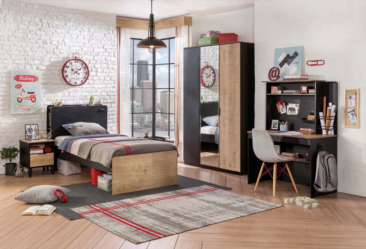 Cilek BLACK 3 Türen Kleiderschrank Schwarz / Beige