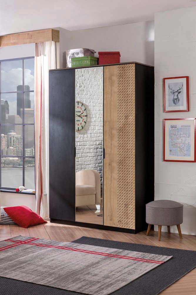 Cilek BLACK 3 Türen Kleiderschrank Schwarz / Beige
