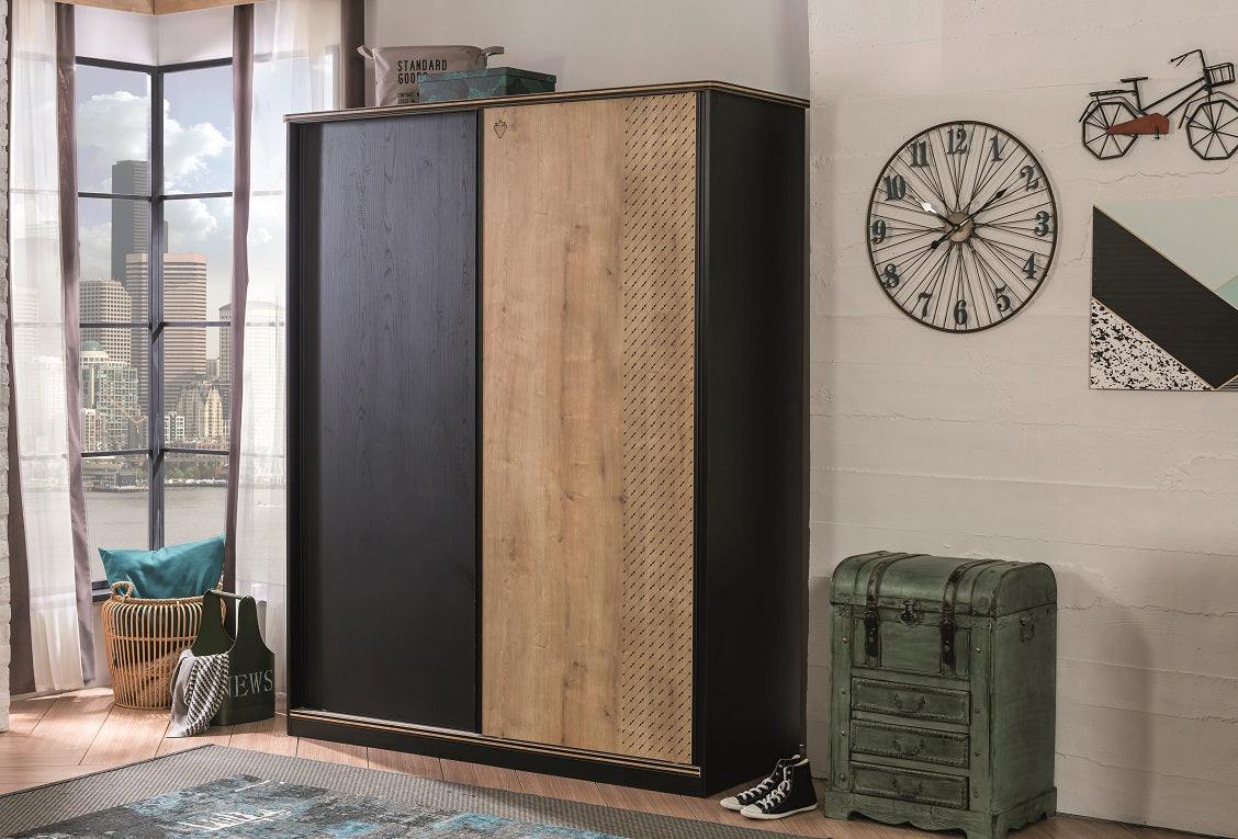 Cilek BLACK Schiebetürenschrank Schwarz / Beige