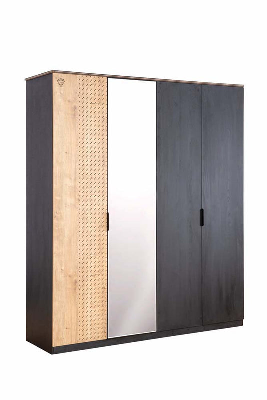 Cilek BLACK Kleiderschrank 4-trg. mit Spiegeltür Schwarz / Beige