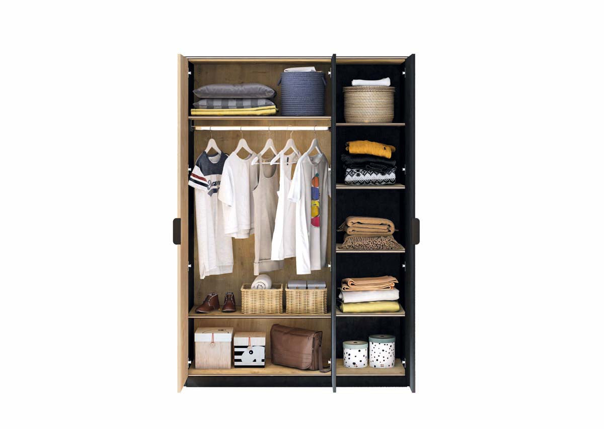 Cilek BLACK Line Kleiderschrank 3-trg. Schwarz / Beige - Voelpe