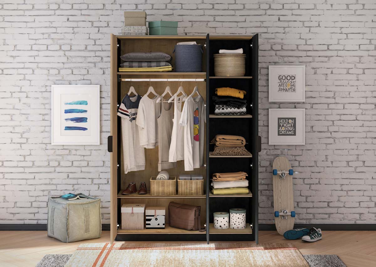 Cilek BLACK Line Kleiderschrank 3-trg. Schwarz / Beige