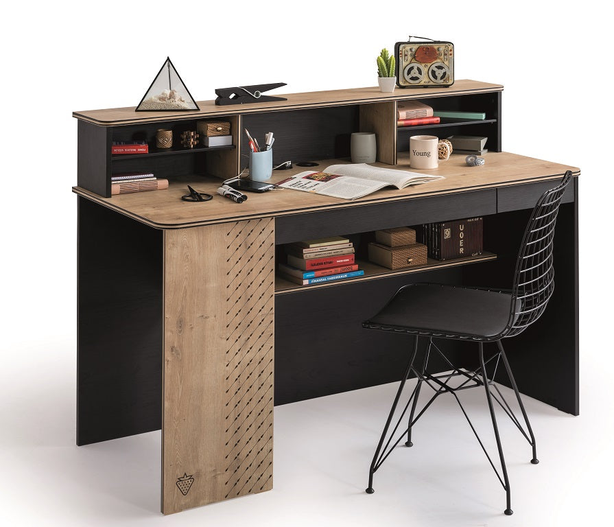 BLACK Breiter Schreibtisch Schwarz / Beige