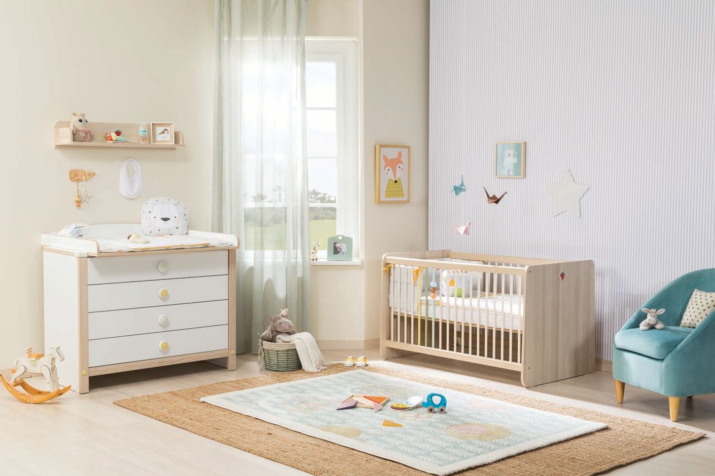 Cilek Montessori Babyzimmer Komplettset 2 Weiß / Grün / Natur - Voelpe