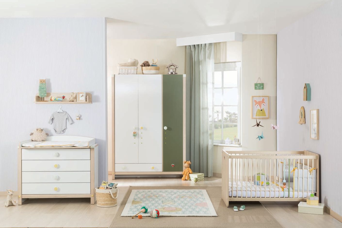 Cilek Montessori Babyzimmer Komplettset 1 Weiß / Grün / Natur - Voelpe