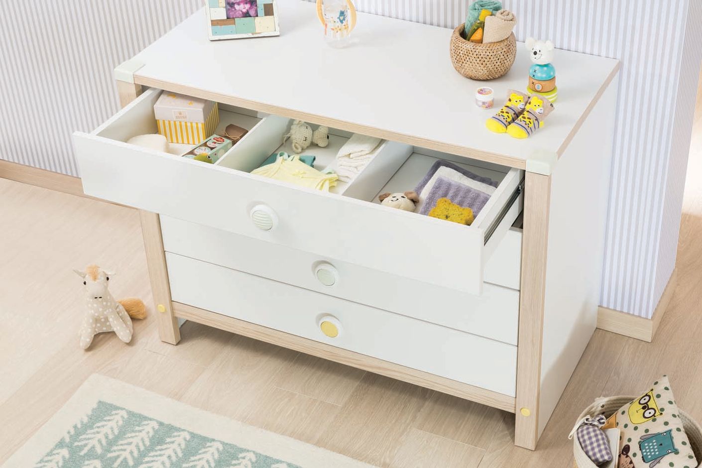 Cilek Montessori Babyzimmer Komplettset 2 Weiß / Grün / Natur - Voelpe