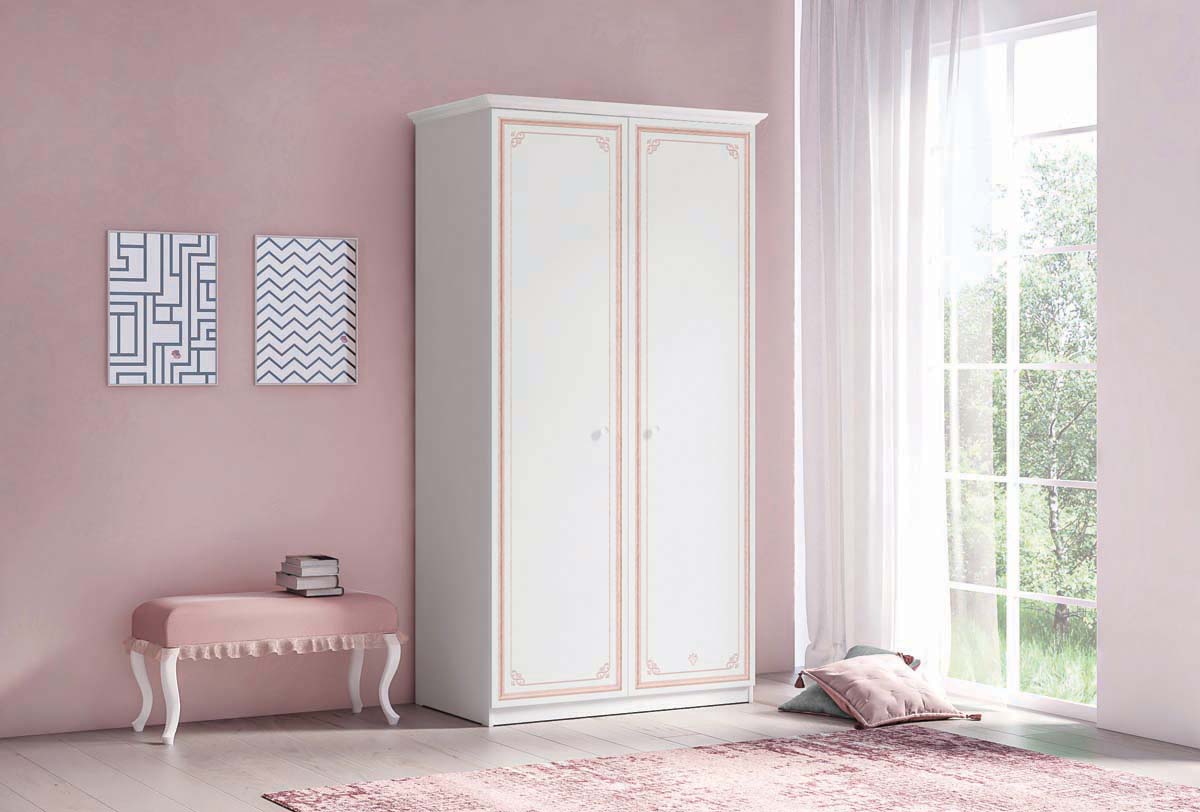 Cilek SELENA PINK Kleiderschrank 2-trg. Weiß / Rosa - Voelpe