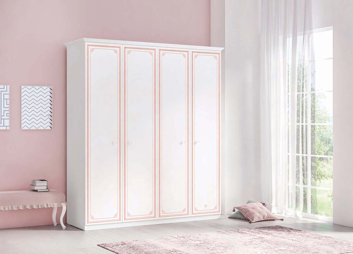 Cilek SELENA PINK Kleiderschrank 4-trg. Weiß / Rosa - Voelpe