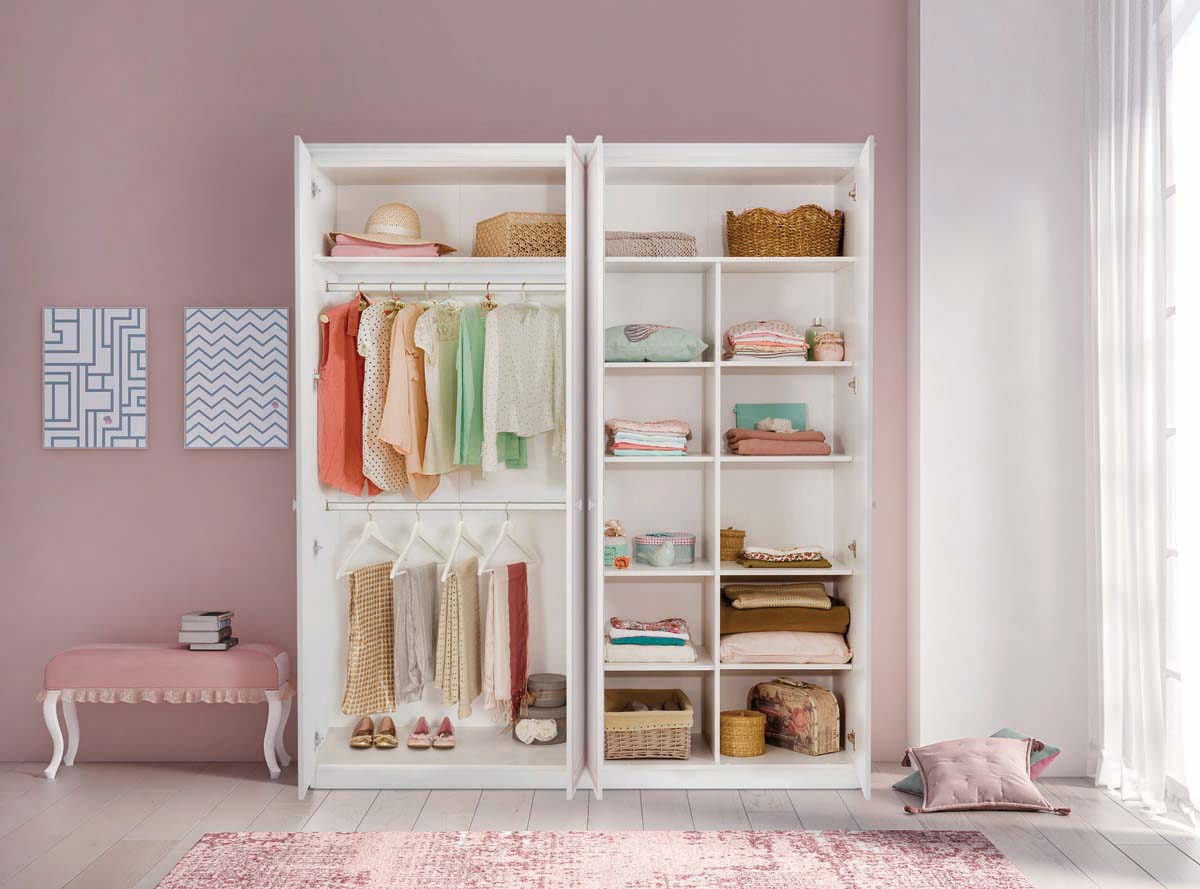 Cilek SELENA PINK Kleiderschrank 4-trg. Weiß / Rosa - Voelpe