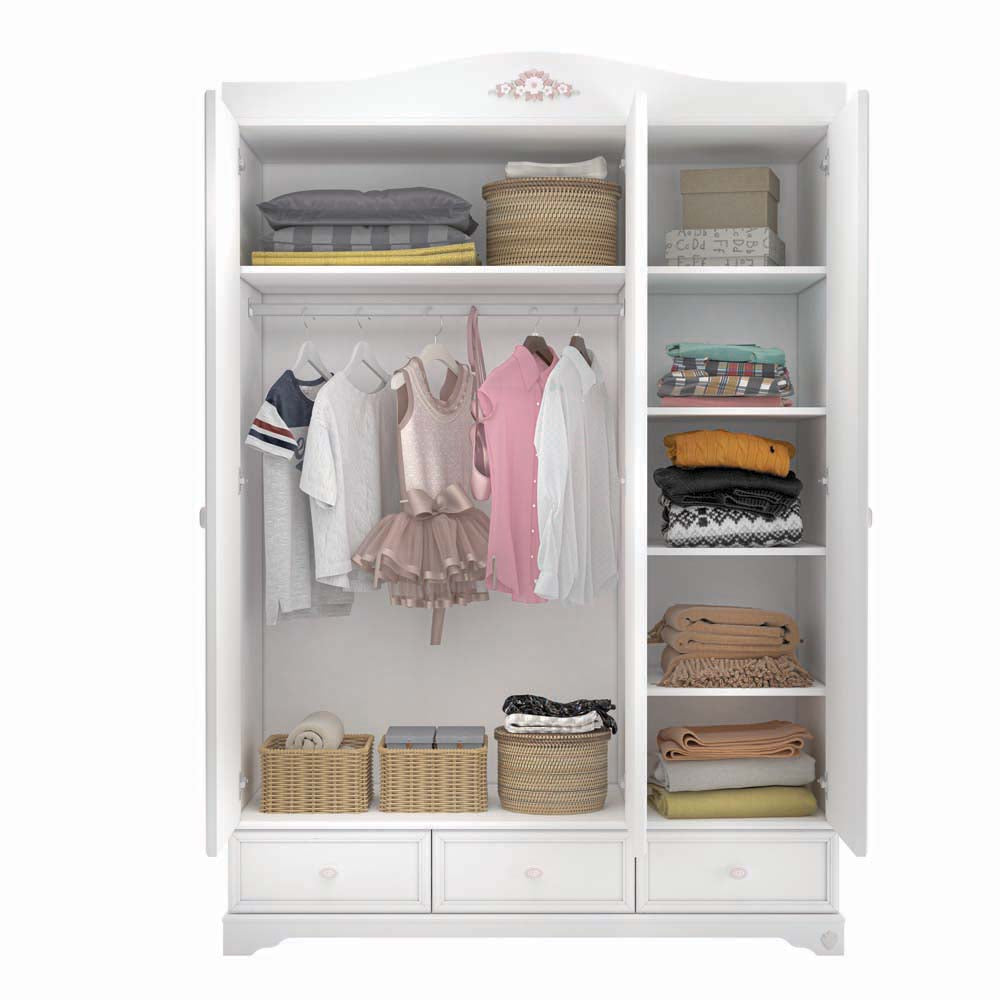 Cilek RUSTIC WHITE Kleiderschrank 3-trg. mit Spiegel Weiß - Voelpe