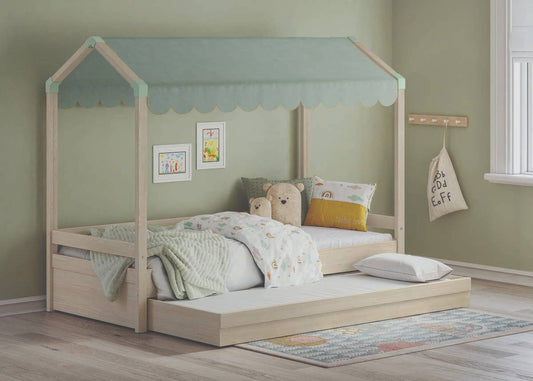 Montessori Hausbett 90x200 cm Braun / versch. Farben - Voelpe