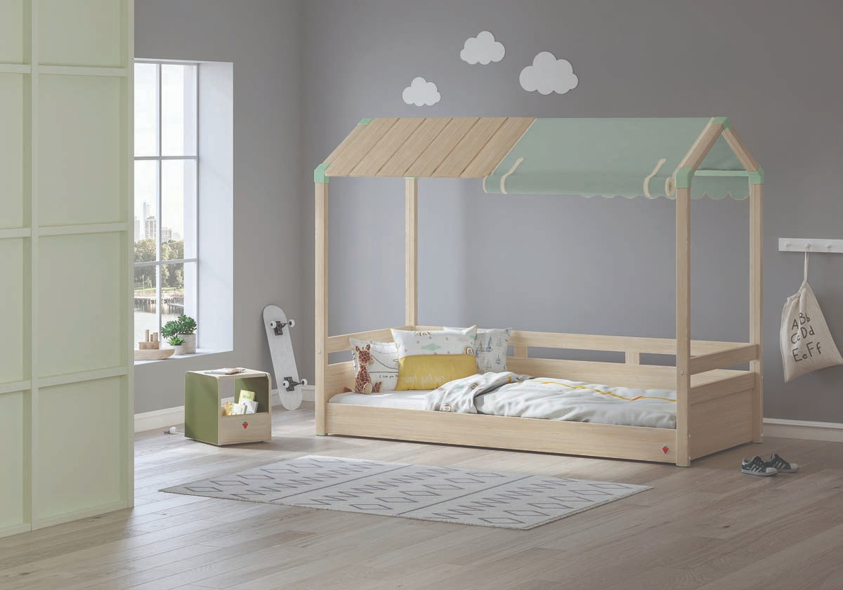 Montessori Hausbett 90x200 cm Braun / versch. Farben - Voelpe