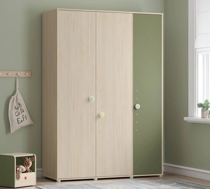 Cilek Montessori Kinderkleiderschrank 3-türig Natur / Grün