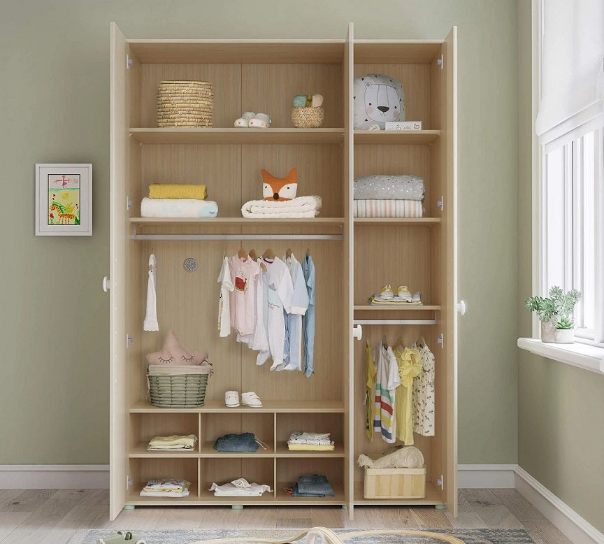 Cilek Montessori Kinderkleiderschrank 3-türig Natur / Grün