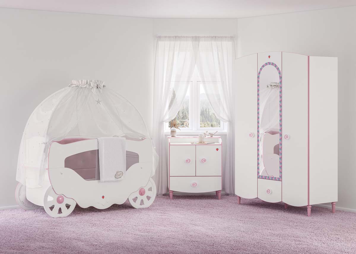 Princess Babybett 70x130 cm Weiß / Rosa