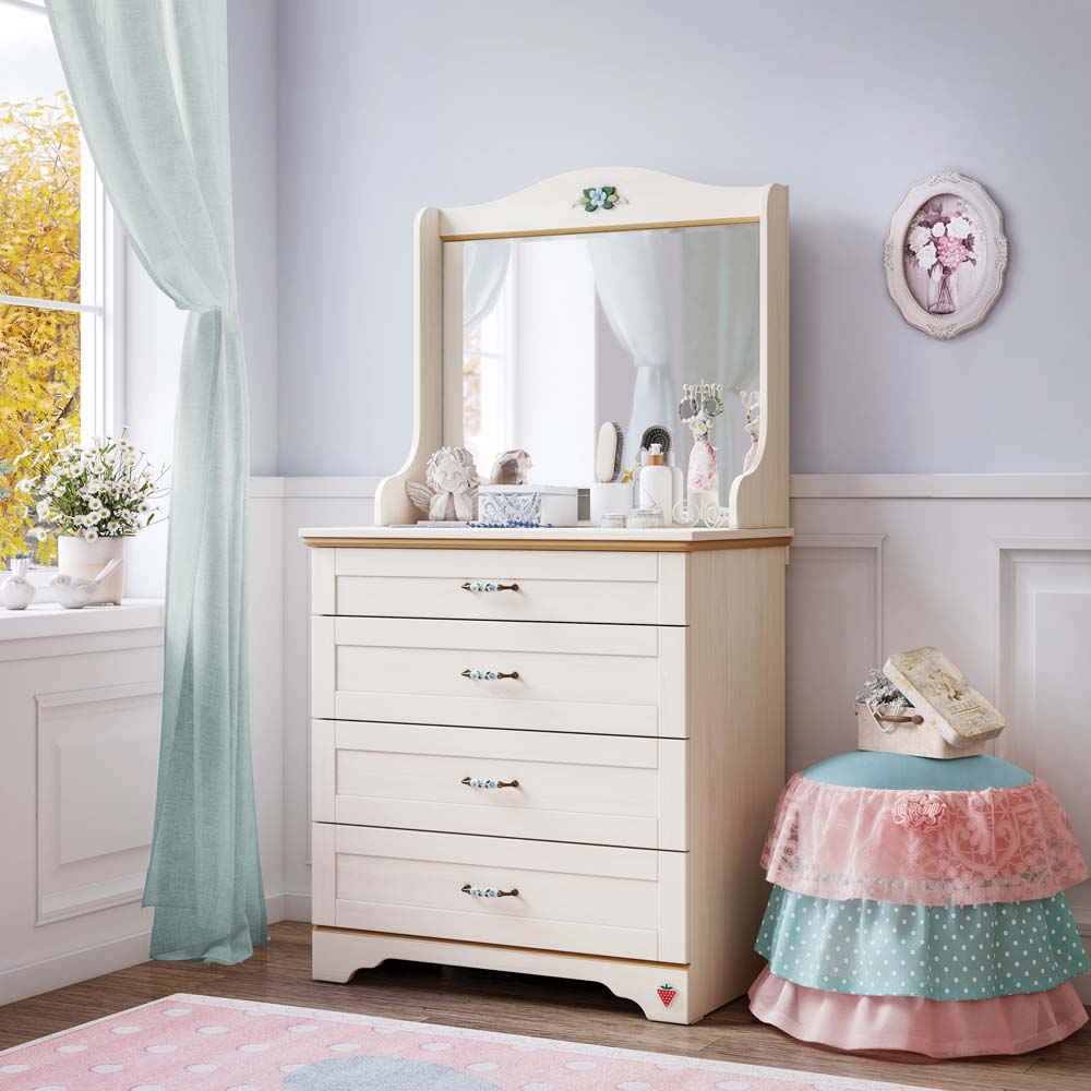 Cilek FLORA Kommode mit Spiegel Anrichte Sideboard Kinderzimmer Birke hell - Voelpe