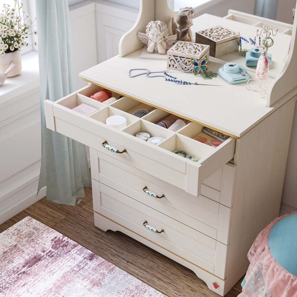 Cilek FLORA Kommode mit Spiegel Anrichte Sideboard Kinderzimmer Birke hell - Voelpe